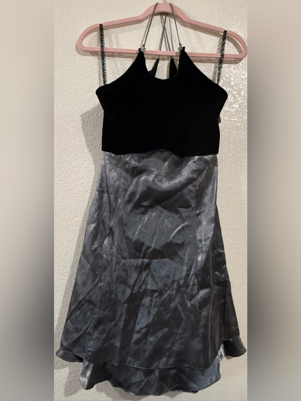 Steppin' Out Black and Silver Mini Dress with Chain Straps